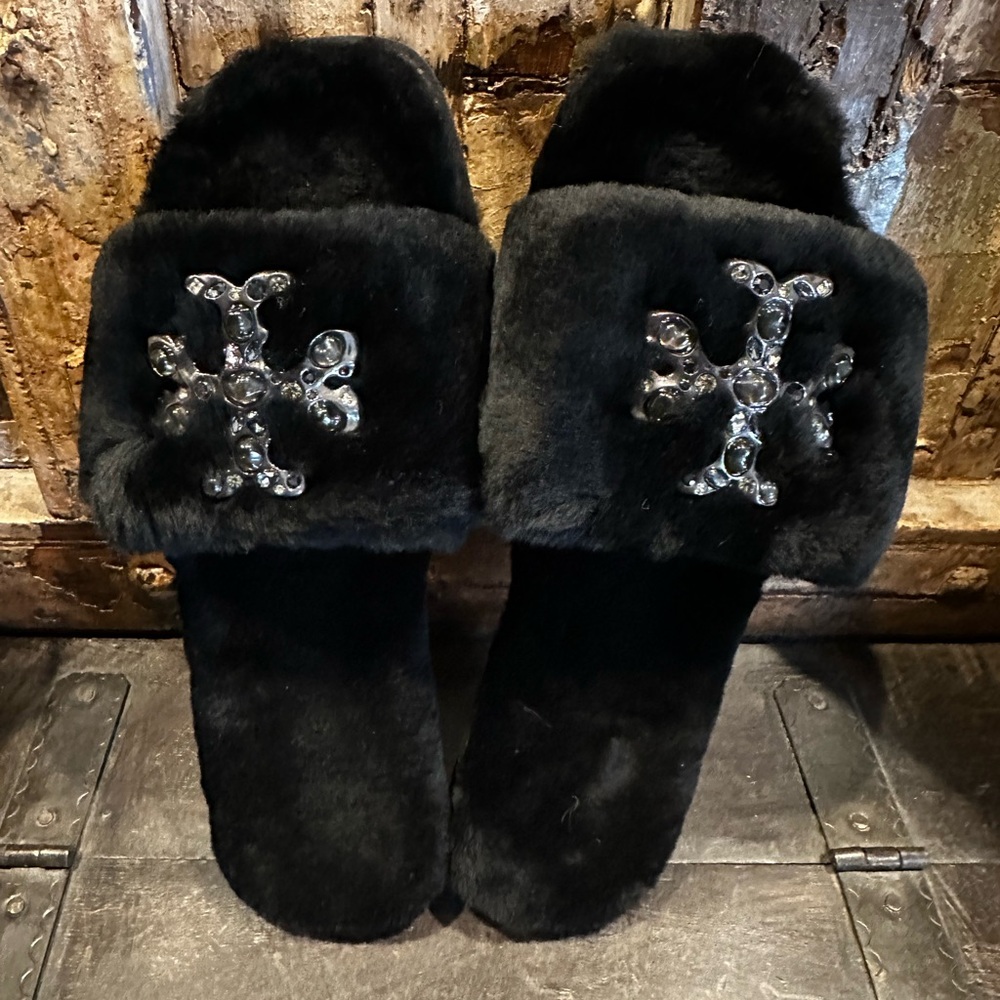 NIB Tory Burch Jeweled Shearling Slides sz 10.5
